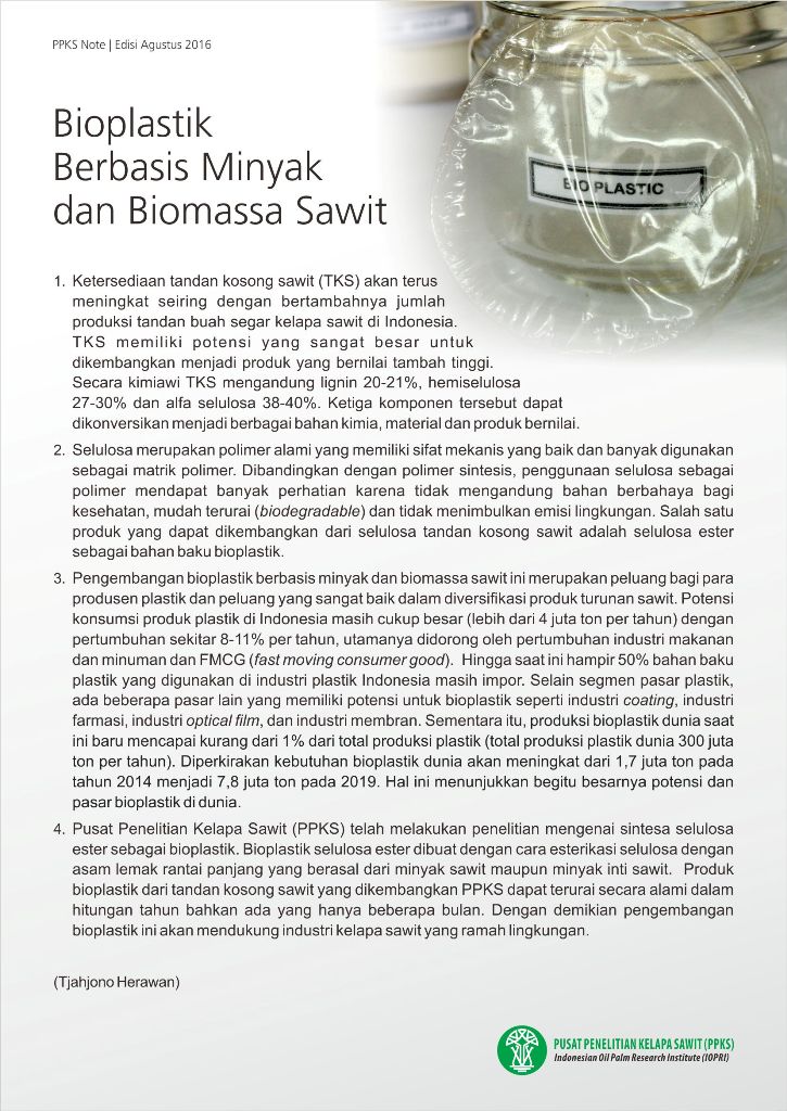 EDISI AGUSTUS 2016 - Bioplastik Berbasis Minyak dan Biomassa Sawit