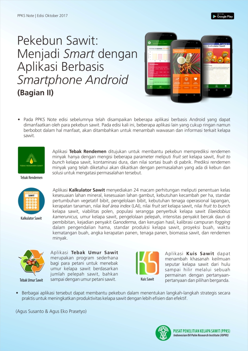 EDISI OKTOBER 2017 - Pekebun Sawit: Menjadi Smart dengan Aplikasi Berbasis Smartphone Android (Bag. II)