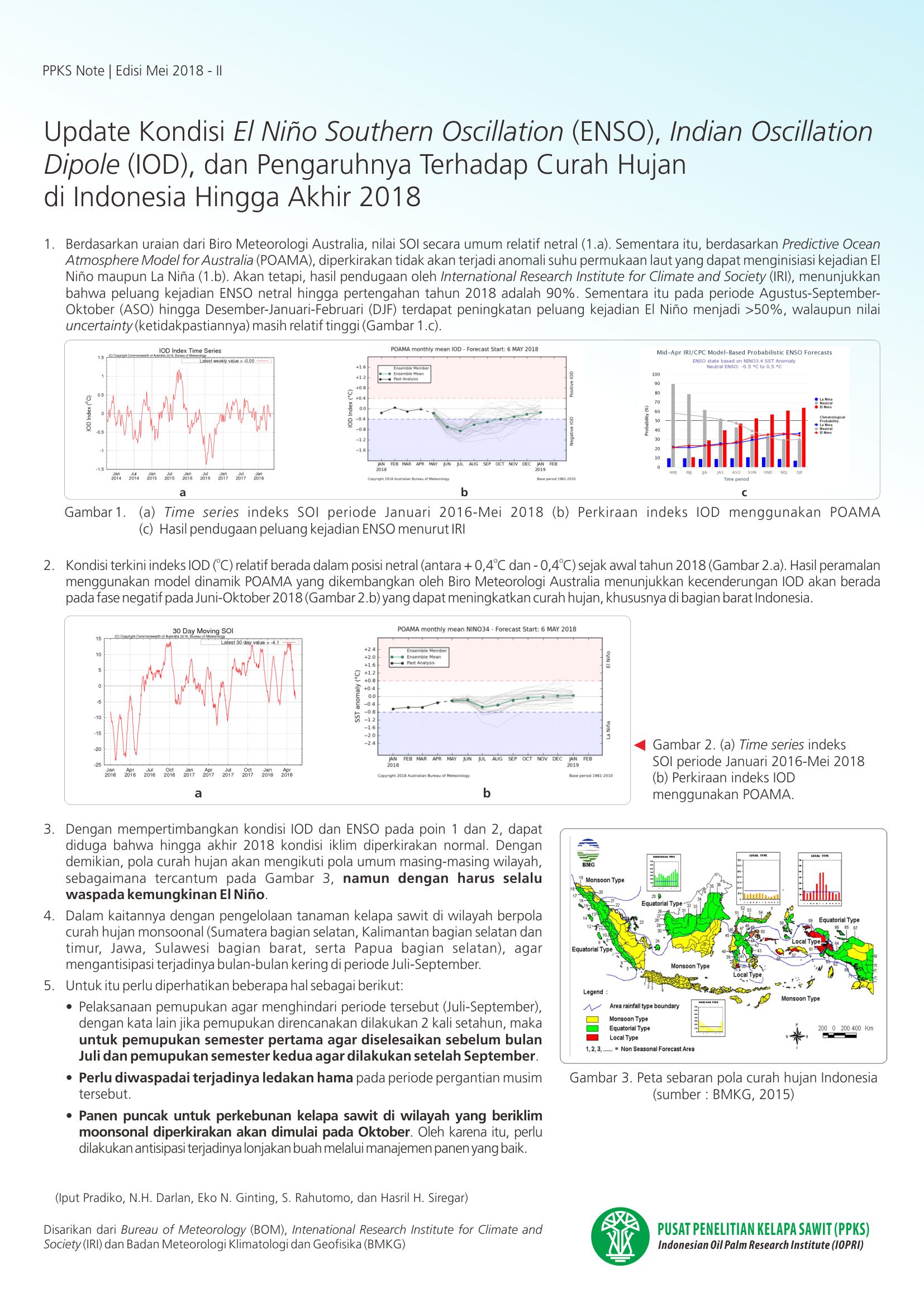 EDISI MEI 2018 II - Update Kondisi El Nino Southern Oscillation (ENSO), Indian Oscillation Dipole (IOD), dan Pengaruhnya Terhadap Curah Hujan di Indonesia Hingga Akhir 2018